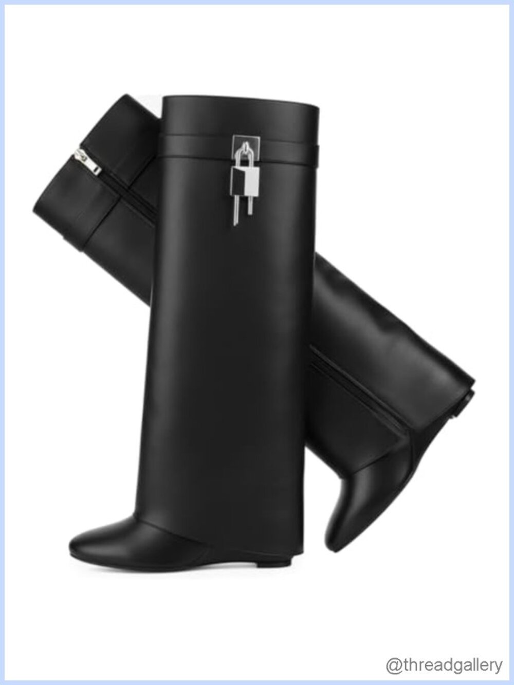 Women's Knee High Wedge Boots Fold-Over Faux Leather Side Zip Pointed Toe